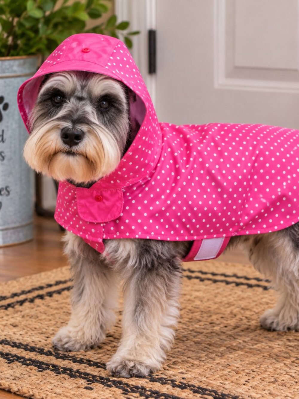 Humane Society International Medium Pink Polka Dot Hooded Dog Raincoat
